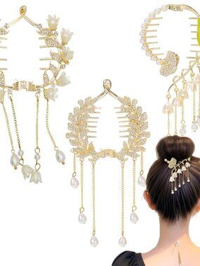 3 PCS Jewelry Rhinestone Hair Claw Clips for Women Long Tassel Hair Claw Clips N